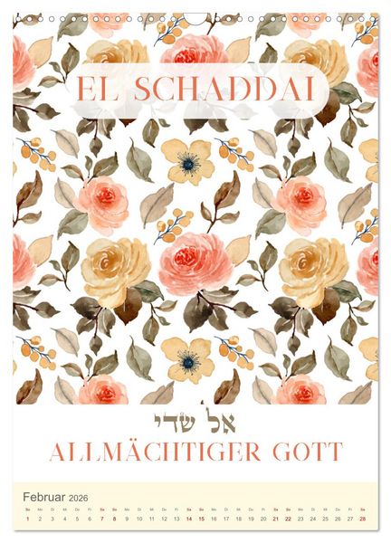 Produktbild: Hebr&auml;ische Namen Gottes aus der Torah (Wandkalender 2026 DIN A3 hoch), CALVENDO Monatskalender