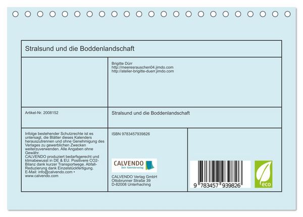 Produktbild: Stralsund und die Boddenlandschaft (Tischkalender 2026 DIN A5 quer), CALVENDO Monatskalender