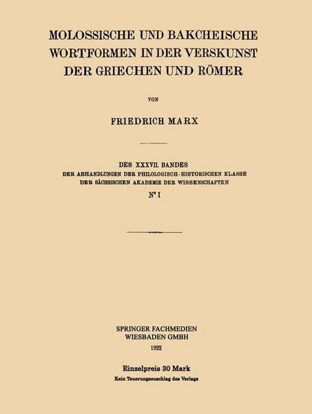 Produktbild: Molossische und Bakcheische Wortformen in der Verskunst der Griechen und R&ouml;mer
