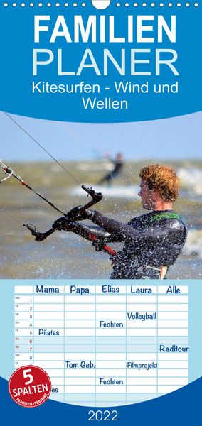 Produktbild: Familienplaner Kitesurfen - Wind und Wellen (Wandkalender 2022 , 21 cm x 45 cm, hoch)