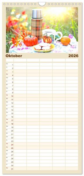 Produktbild: Familienplaner 2026 - Zartes Landhausflair. Erholung und Entspannung f&uuml;r die Seele mit 5 Spalten (Wandkalender, 21 x 45 cm) CALVENDO