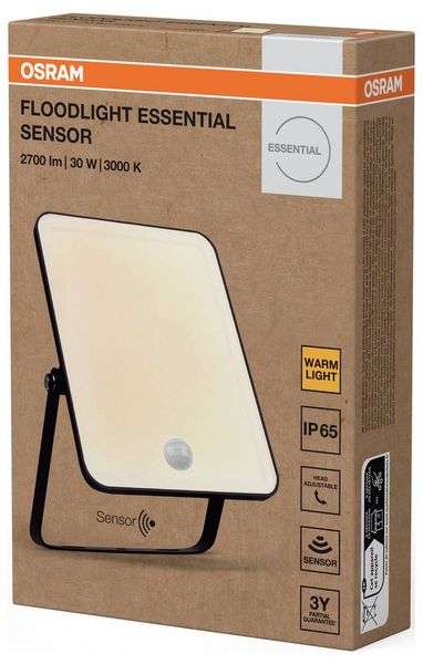 Produktbild: OSRAM HOMELIGHTING Floodlight Essential Sensor 30W 3000K 4099854430091 LED-Au&szlig;enstrahler mit Bewegungsmelder 30 W Leuchtfarben: Warmwei&szlig;