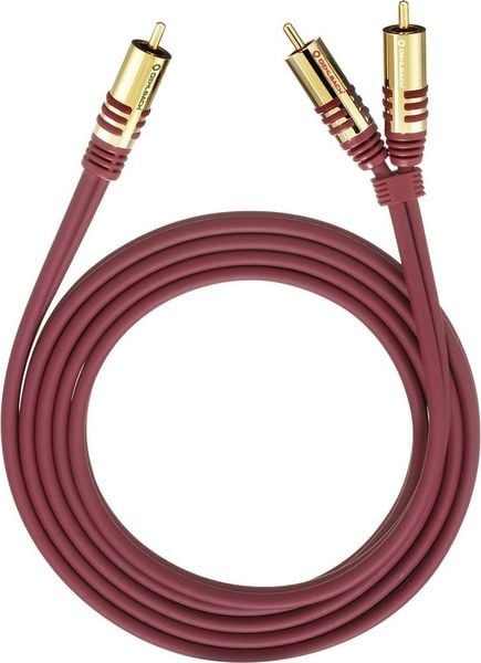 Oehlbach 20562 Cinch Audio Y-Kabel [2x Cinch-Stecker - 1x Cinch-Stecker] 2.00 m Rot vergoldete Steckkontakte