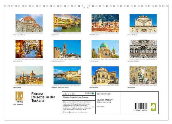 Produktbild: Florenz - Reiseziel in der Toskana (Wandkalender 2026 DIN A3 quer), CALVENDO Monatskalender