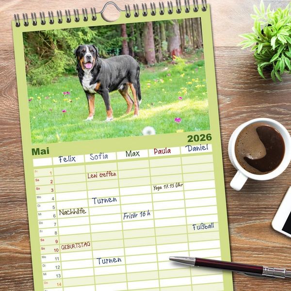 Produktbild: Familienplaner 2026 - Gro&szlig;e Schweizer - Gigantische Sennenhunde mit 5 Spalten (Wandkalender, 21 x 45 cm) CALVENDO