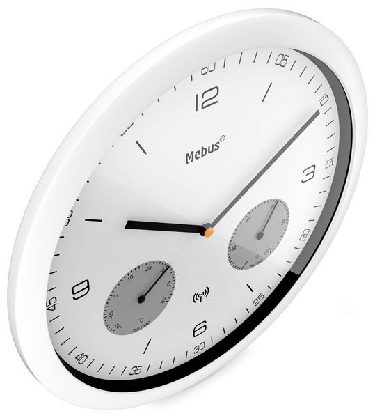 Produktbild: Mebus 52826 Funk Wanduhr 260 mm x 42 mm Wei&szlig;