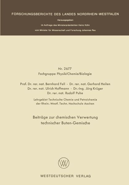 Produktbild: Beitr&auml;ge zur chemischen Verwertung technischer Buten-Gemische