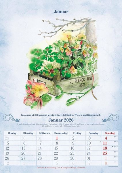Produktbild: 100-jähriger Kalender 2026 - Bildkalender A3 (29,7x42 cm) - mit Feiertagen (DE/AT/CH) und Platz für Notizen - inkl. Bauernregeln - Wandkalender