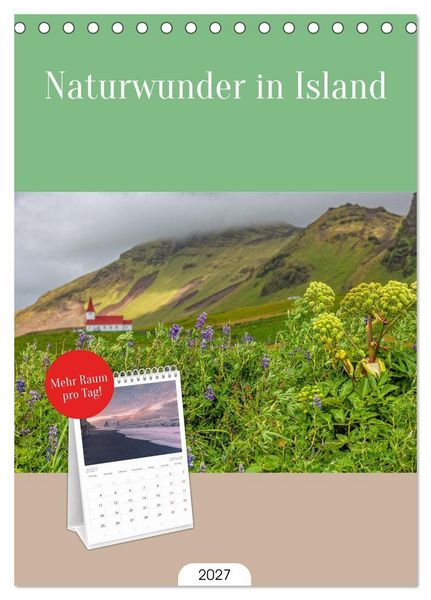 Produktbild: Tischplaner 2027 - Naturwunder in Island (A5 Tischkalender zum Aufstellen) CALVENDO