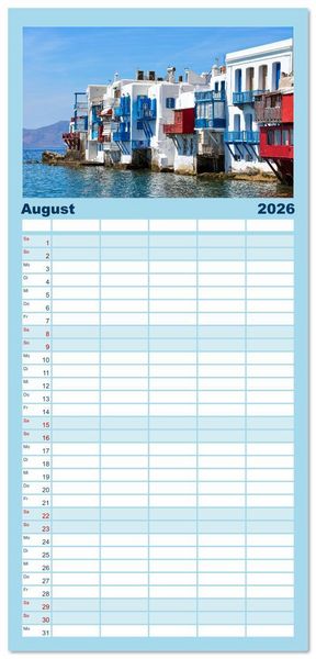 Produktbild: Familienplaner 2026 - Griechenland - Mykonos Kalender mit 5 Spalten (Wandkalender, 21 x 45 cm) CALVENDO