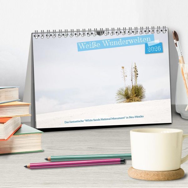 Produktbild: Wei&szlig;e Wunderwelten - White Sands National Monument (Tischkalender 2026 DIN A5 quer), CALVENDO Monatskalender