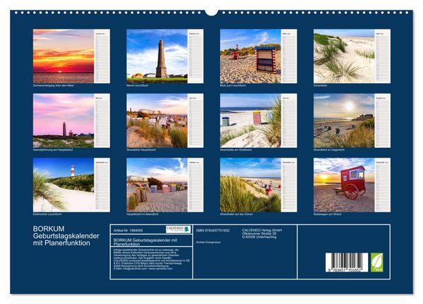 Produktbild: BORKUM Geburtstagskalender mit Planerfunktion (hochwertiger Premium Wandkalender 2026 DIN A2 quer), Kunstdruck in Hochglanz