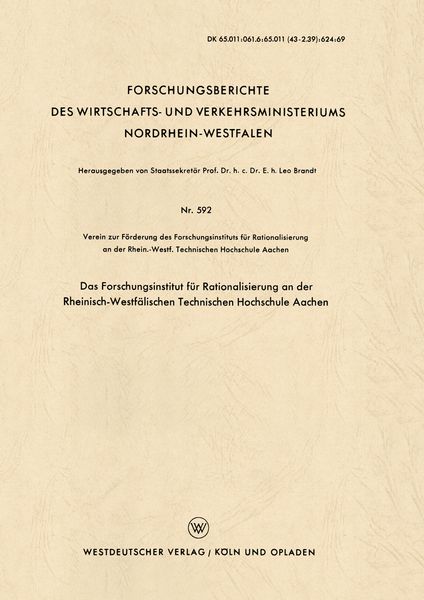 Produktbild: Das Forschungsinstitut f&uuml;r Rationalisierung an der Rheinisch-Westf&auml;lischen Technischen Hochschule Aachen