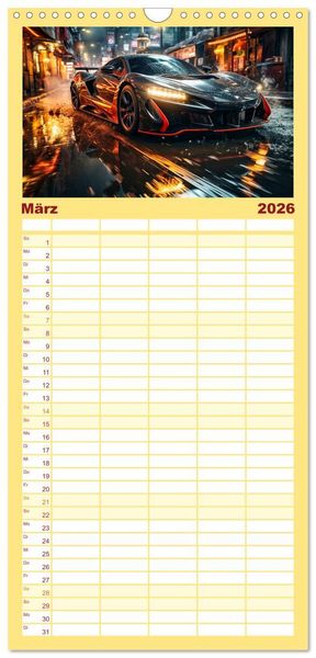 Produktbild: Familienplaner 2026 - Sportwagen Fantasien mit 5 Spalten (Wandkalender, 21 x 45 cm) CALVENDO