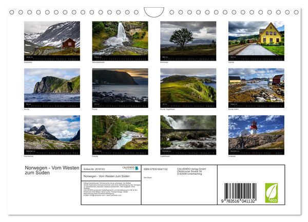 Produktbild: Norwegen - Vom Westen zum S&uuml;den (Wandkalender 2026 DIN A4 quer), CALVENDO Monatskalender
