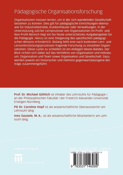 Produktbild: P&auml;dagogische Organisationsforschung