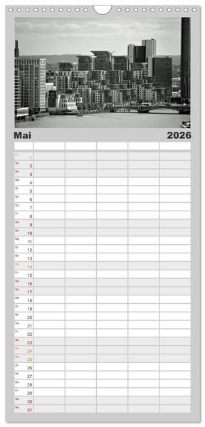 Produktbild: Familienplaner 2026 - London in Schwarz-Wei&szlig; mit 5 Spalten (Wandkalender, 21 x 45 cm) CALVENDO