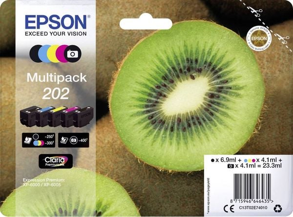 Epson Druckerpatrone T02E7, 202 Original Kombi-Pack Schwarz, Foto Schwarz, Cyan, Magenta, Gelb C13T02E74010