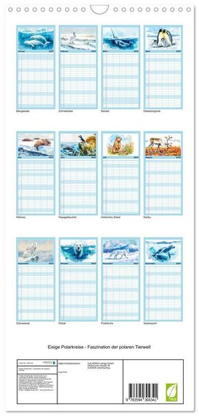 Produktbild: Familienplaner 2027 - Eisige Polarkreise - Faszination der polaren Tierwelt mit 5 Spalten (Wandkalender, 21 x 45 cm) CALVENDO