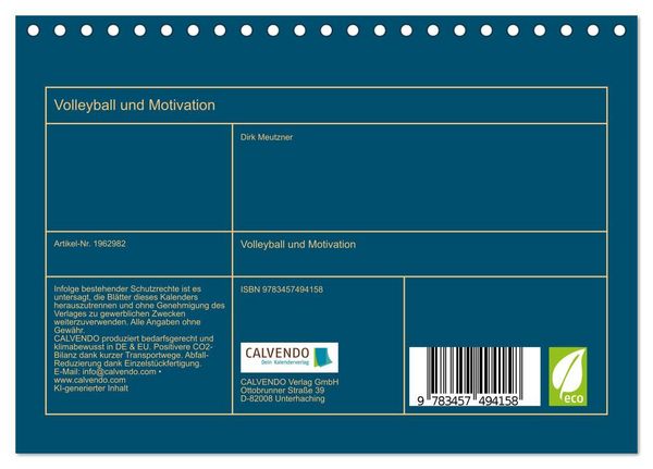 Produktbild: Volleyball und Motivation (Tischkalender 2026 DIN A5 quer), CALVENDO Monatskalender