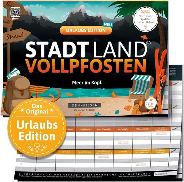 Denkriesen - Stadt Land Vollpfosten® - Urlaubs Edition - 'meer im Kopf.' - A4