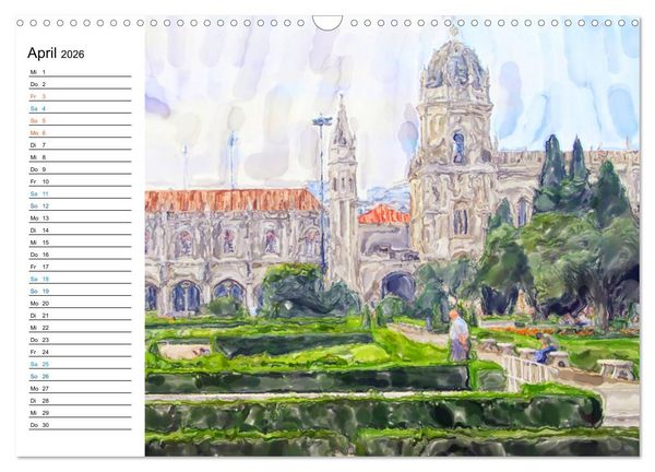 Produktbild: Lissabon - Stadtrundgang in Aquarell-Illustrationen (Wandkalender 2026 DIN A3 quer), CALVENDO Monatskalender