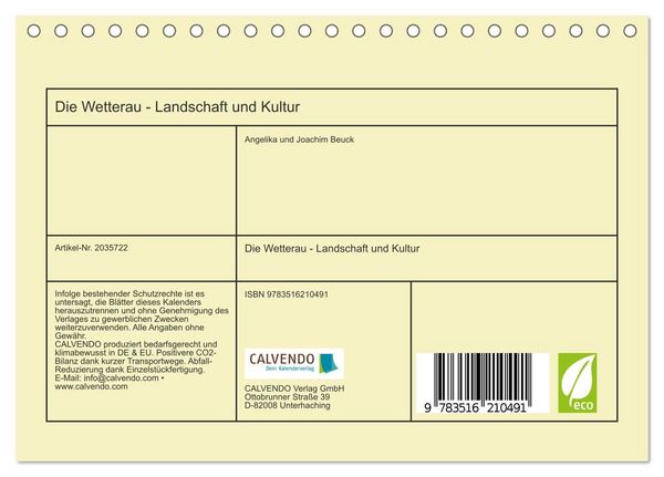 Produktbild: Die Wetterau - Landschaft und Kultur (Tischkalender 2026 DIN A5 quer), CALVENDO Monatskalender