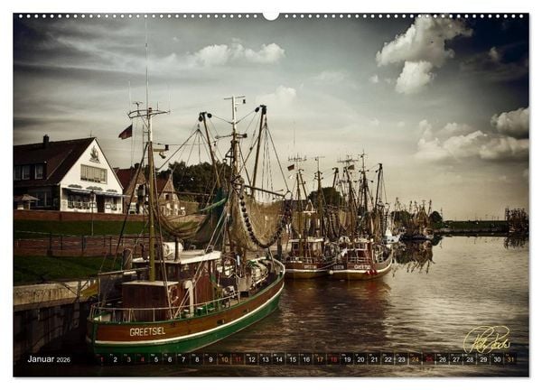 Produktbild: Ostfriesland - die alten H&auml;fen, Vintage-Style (hochwertiger Premium Wandkalender 2026 DIN A2 quer), Kunstdruck in Hochglanz