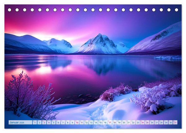 Produktbild: Traumhafte Polarlichter . Licht, Schnee und Eis hoch im Norden (Tischkalender 2026 DIN A5 quer), CALVENDO Monatskalender