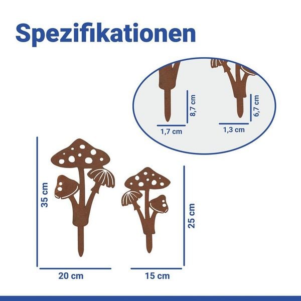Produktbild: Gartenstecker Pilze, 2er Set, wetterbest&auml;ndig, mit Edelrost-Effekt