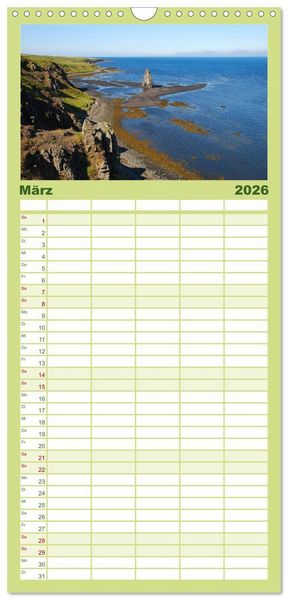 Produktbild: Familienplaner 2026 - Das ist ISLAND mit 5 Spalten (Wandkalender, 21 x 45 cm) CALVENDO
