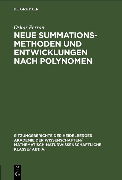 Produktbild: Neue Summationsmethoden und Entwicklungen nach Polynomen
