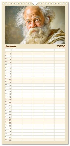 Produktbild: Familienplaner 2026 - Mystiker und Denker - Bekannte Gesichter der Vergangenheit mit 5 Spalten (Wandkalender, 21 x 45 cm) CALVENDO