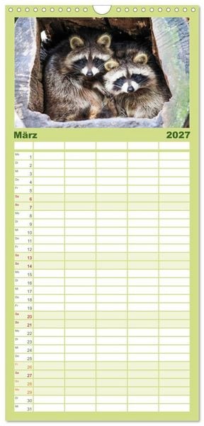 Produktbild: Familienplaner 2027 - Tierkalender 2027 mit 5 Spalten (Wandkalender, 21 x 45 cm) CALVENDO
