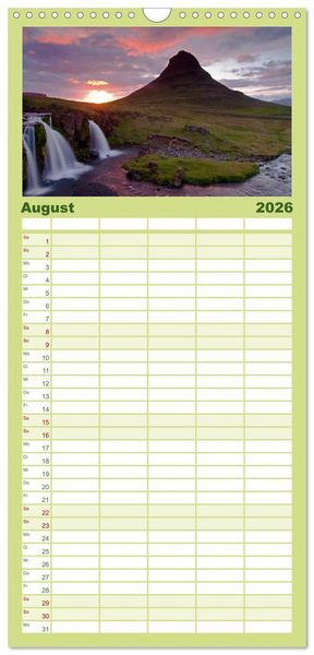 Produktbild: Familienplaner 2026 - Island mit 5 Spalten (Wandkalender, 21 x 45 cm) CALVENDO