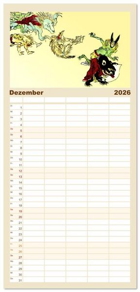 Produktbild: Familienplaner 2026 - Kawanabe Kyosai - Einhundert D&auml;monen mit 5 Spalten (Wandkalender, 21 x 45 cm) CALVENDO