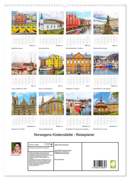 Produktbild: Norwegens K&uuml;stenst&auml;dte - Reiseplaner (hochwertiger Premium Wandkalender 2026 DIN A2 hoch), Kunstdruck in Hochglanz