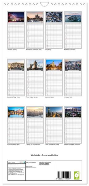 Produktbild: Familienplaner 2026 - Weltst&auml;dte - Iconic world cities mit 5 Spalten (Wandkalender, 21 x 45 cm) CALVENDO