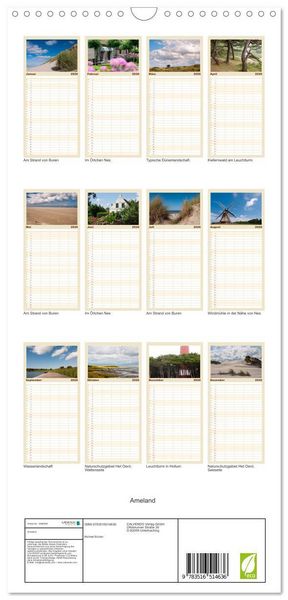 Produktbild: Familienplaner 2026 - Ameland mit 5 Spalten (Wandkalender, 21 x 45 cm) CALVENDO