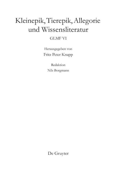 Produktbild: Kleinepik, Tierepik, Allegorie und Wissensliteratur