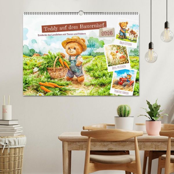 Produktbild: Teddy auf dem Bauernhof - Entdecke das Landleben mit Tieren und Feldern (Wandkalender 2026 DIN A2 quer), CALVENDO Monatskalender