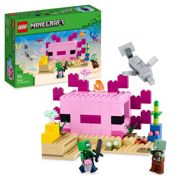 LEGO Minecraft 21247 Das Axolotl-Haus, Set mit baubarem Haus und Figuren