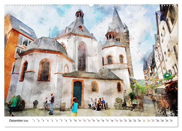 Produktbild: Bernkastel-Kues - Stadtrundgang in Aquarell (hochwertiger Premium Wandkalender 2026 DIN A2 quer), Kunstdruck in Hochglanz
