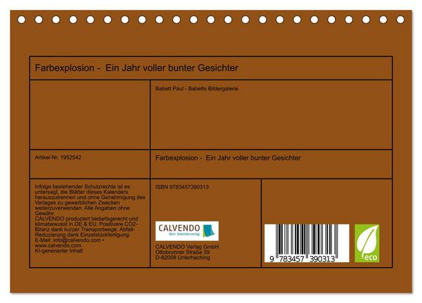 Produktbild: Farbexplosion - Ein Jahr voller bunter Gesichter (Tischkalender 2026 DIN A5 quer), CALVENDO Monatskalender