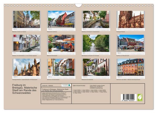 Produktbild: Freiburg im Breisgau. Malerische Stadt am Rande des Schwarzwaldes (Wandkalender 2026 DIN A3 quer), CALVENDO Monatskalender
