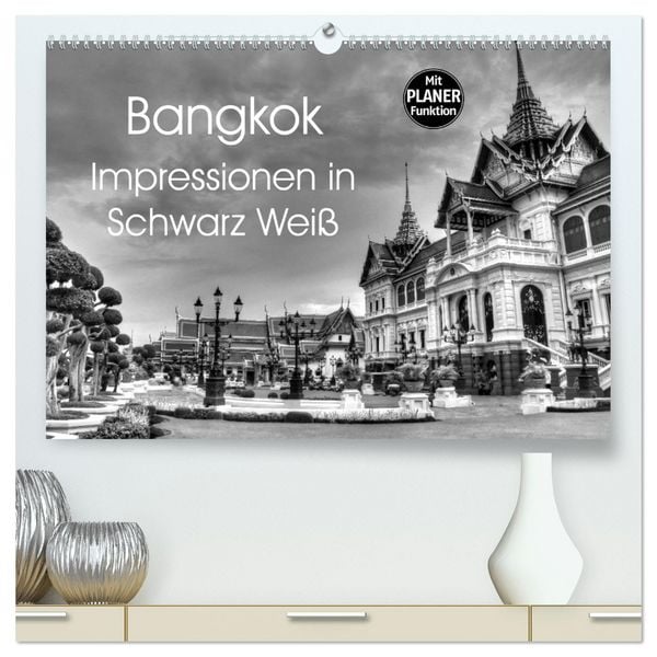 Bangkok Impressionen in Schwarz Weiß (hochwertiger Premium Wandkalender 2026 DIN A2 quer), Kunstdruck in Hochglanz