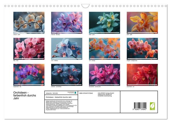 Produktbild: Orchideen - farbenfroh durchs Jahr (Wandkalender 2026 DIN A3 quer), CALVENDO Monatskalender