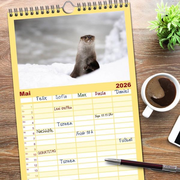 Produktbild: Familienplaner 2026 - Fischotter, flinke J&auml;ger mit 5 Spalten (Wandkalender, 21 x 45 cm) CALVENDO