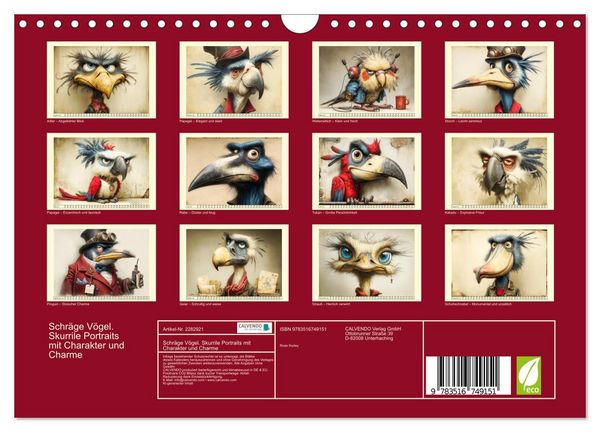 Produktbild: Schr&auml;ge V&ouml;gel. Skurrile Portraits mit Charakter und Charme (Wandkalender 2027 DIN A4 quer), CALVENDO Monatskalender