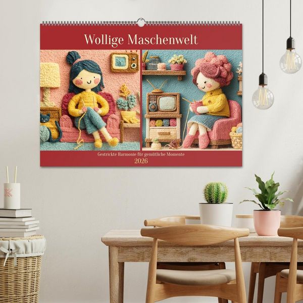 Produktbild: Wollige Maschenwelt. Gestrickte Harmonie f&uuml;r gem&uuml;tliche Momente (Wandkalender 2026 DIN A2 quer), CALVENDO Monatskalender